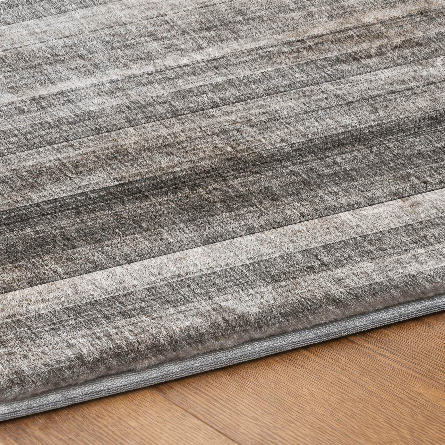 3' X 5' Gray And Silver Striped Shag Washable Area Rug With UV Protection - Home & Garden