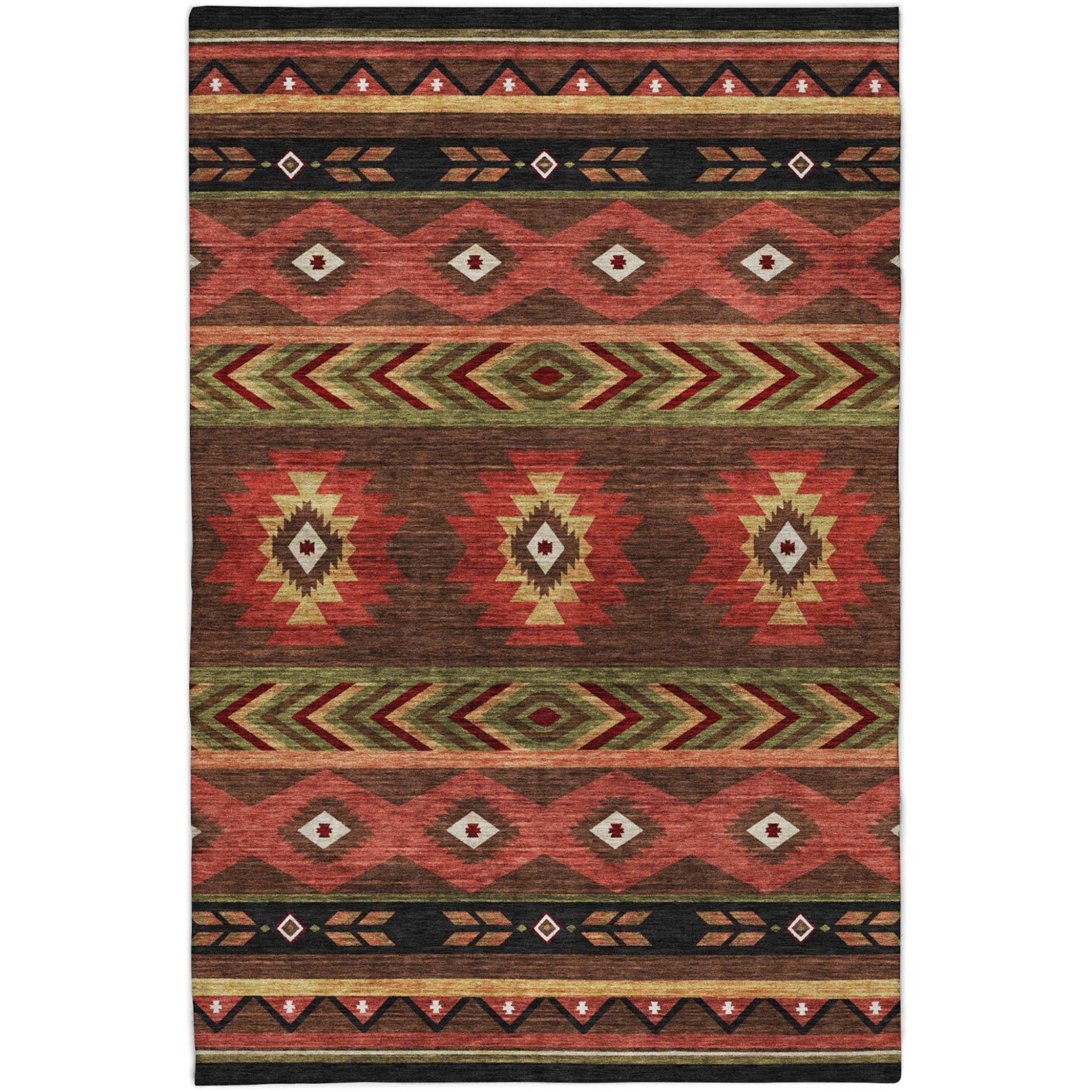 10' X 14' Brown And Red Geometric Shag Washable Area Rug With UV Protection - Home & Garden