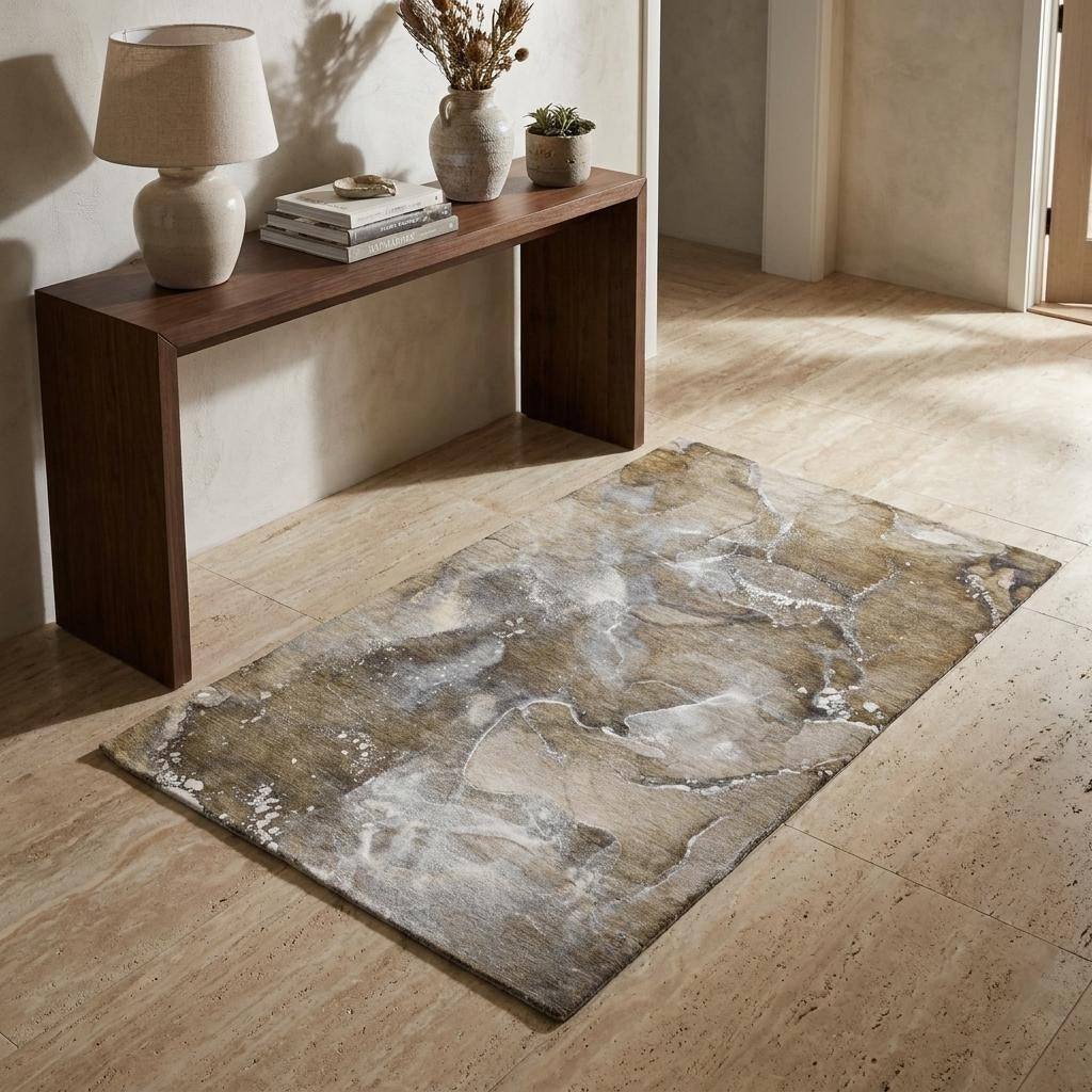 3' X 5' Brown And Chocolate Abstract Shag Washable Area Rug With UV Protection - Home & Garden