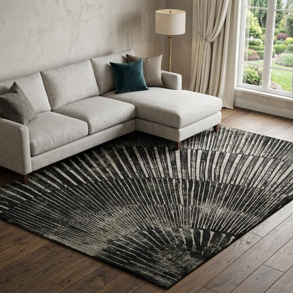 10' X 14' Black And Gray Geometric Shag Washable Area Rug With UV Protection - Home & Garden