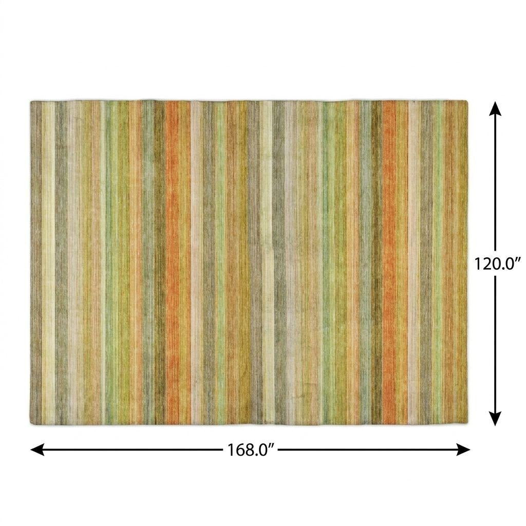 10' X 14' Green And Orange Striped Shag Washable Area Rug With UV Protection - Home & Garden