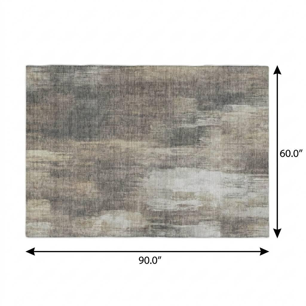 5' X 8' Taupe And Beige Abstract Shag Washable Area Rug With UV Protection - Home & Garden
