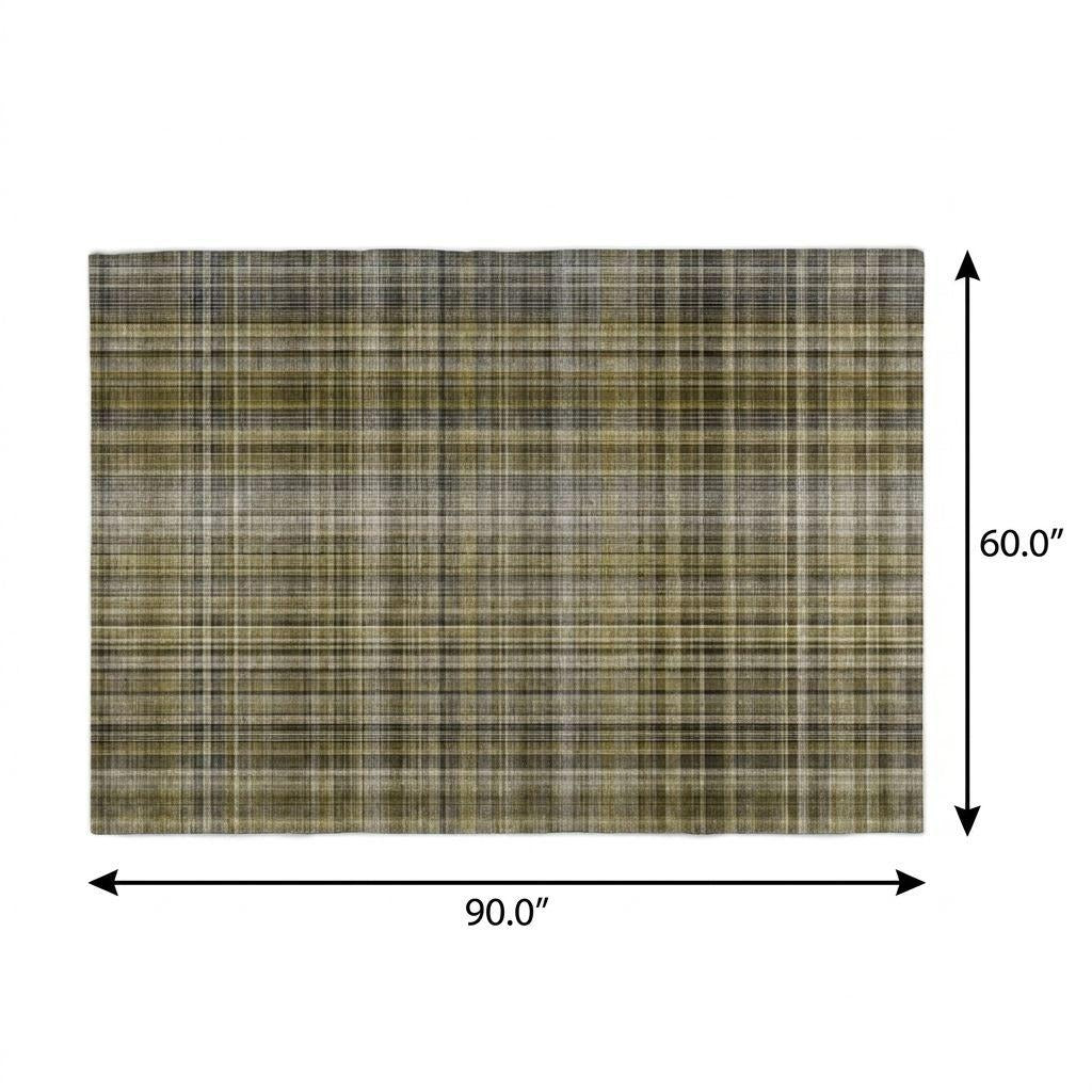5' X 8' Taupe And Gray Plaid Shag Washable Area Rug With UV Protection - Home & Garden