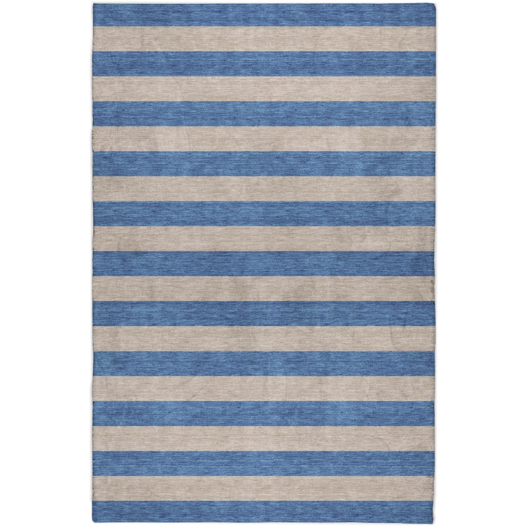 3' X 5' Tan And Navy Blue Striped Shag Washable Area Rug With UV Protection - Home & Garden