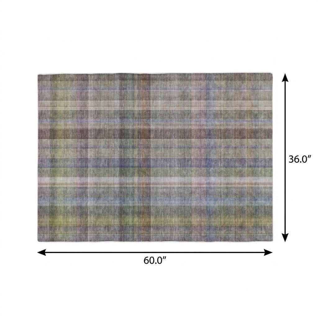 3' X 5' Pewter And Gray Plaid Shag Washable Area Rug With UV Protection - Home & Garden