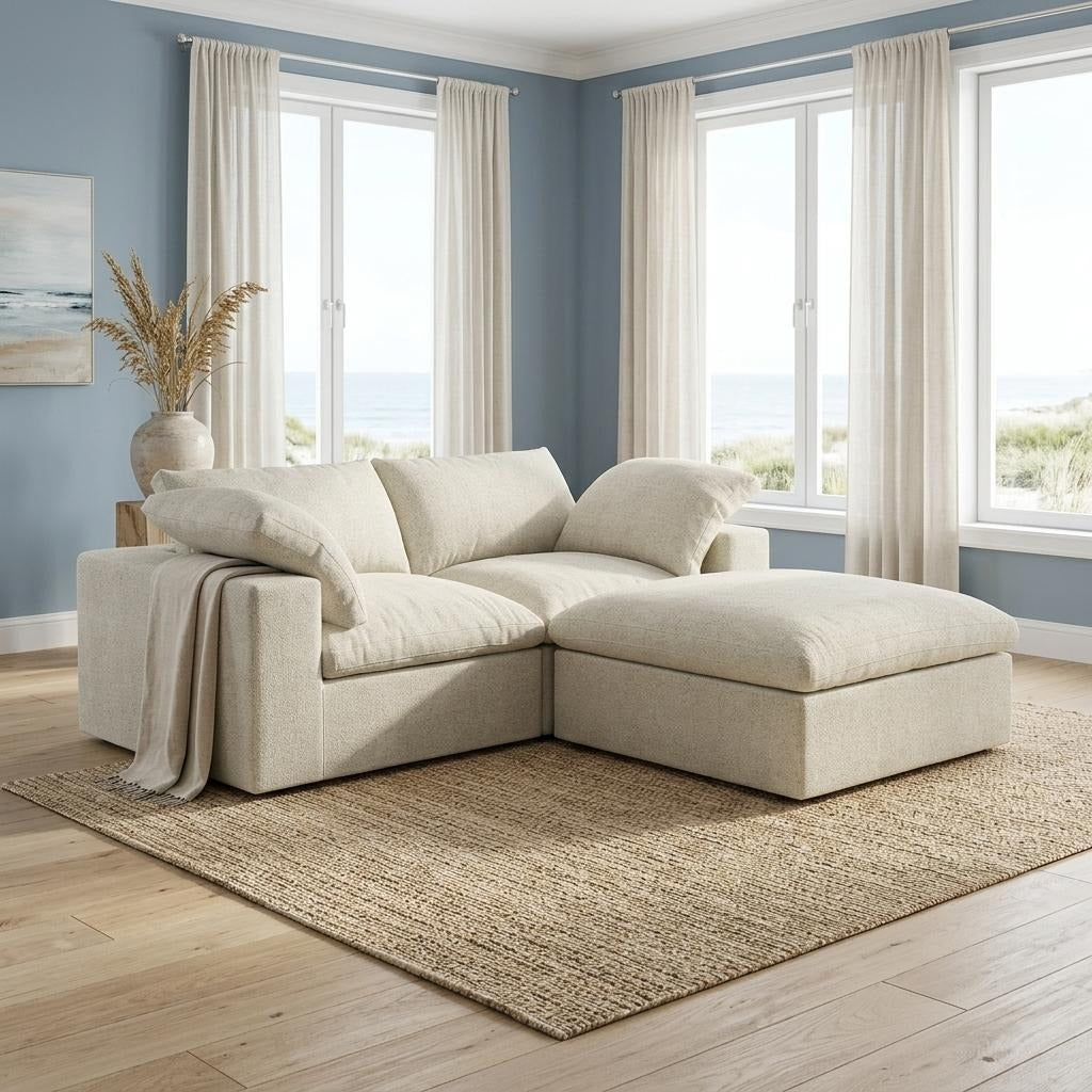 79" White and Black Linen Blend Modular Loveseat With Storage - Living Room