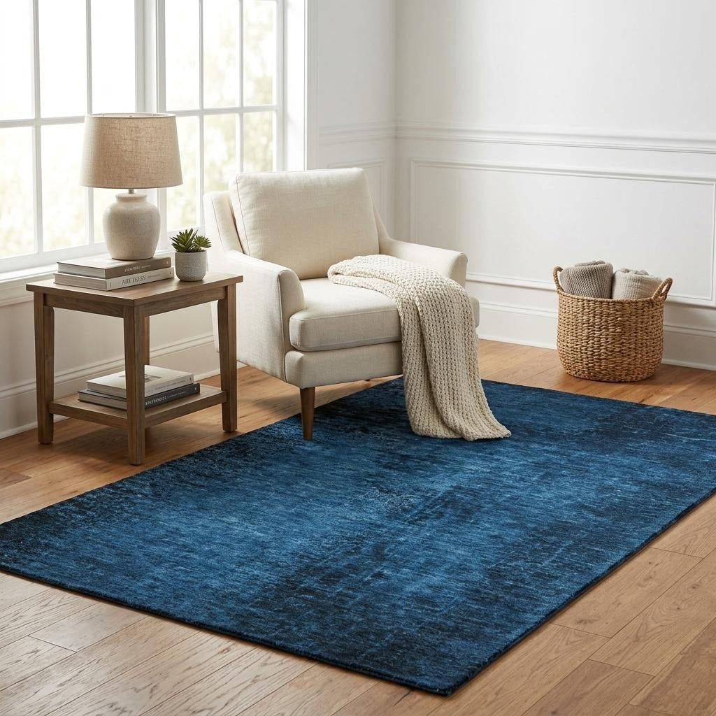 5' X 8' Navy Blue And Charcoal Abstract Shag Washable Area Rug With UV Protection - Home & Garden