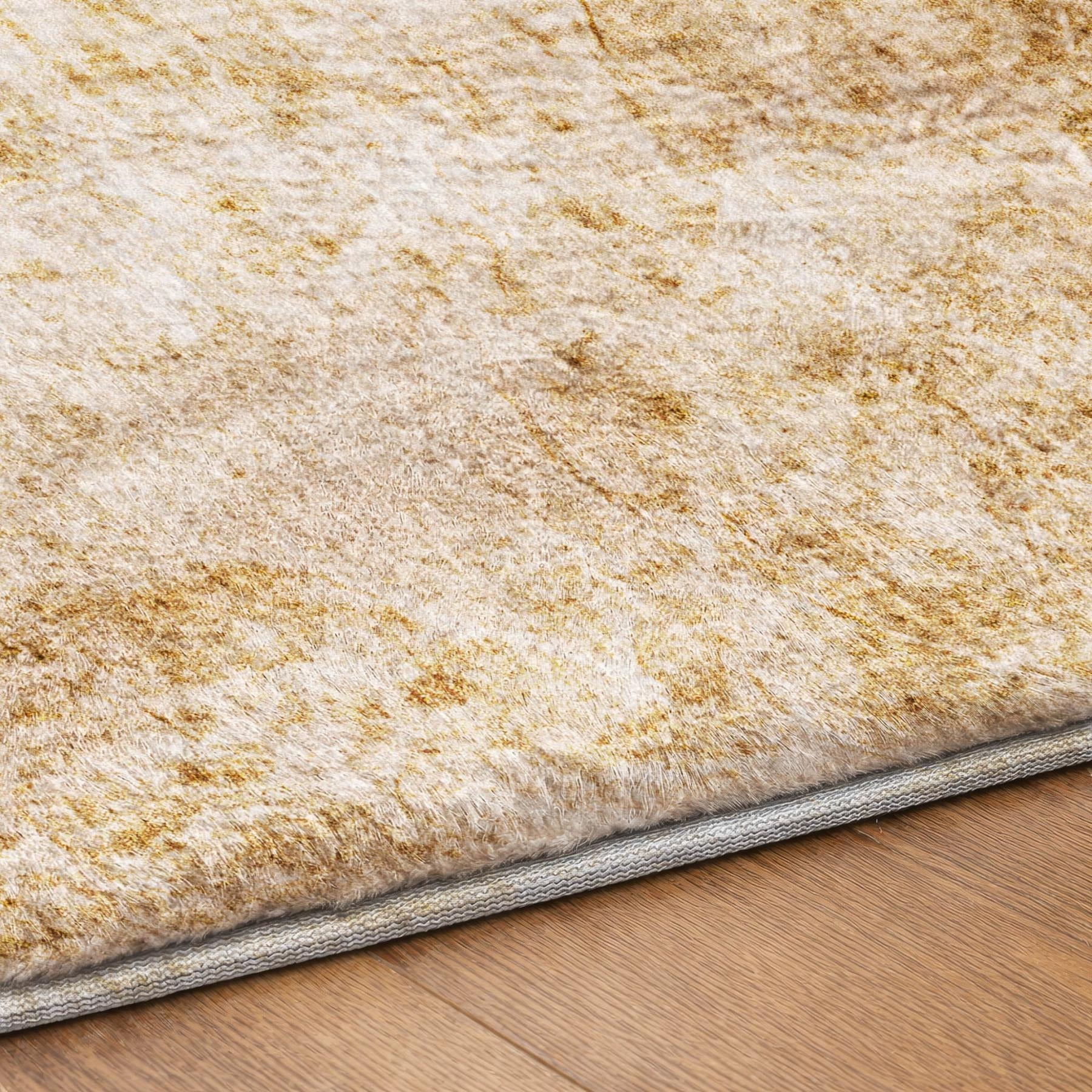 3' X 5' Beige And Ivory Abstract Shag Washable Area Rug With UV Protection - Home & Garden