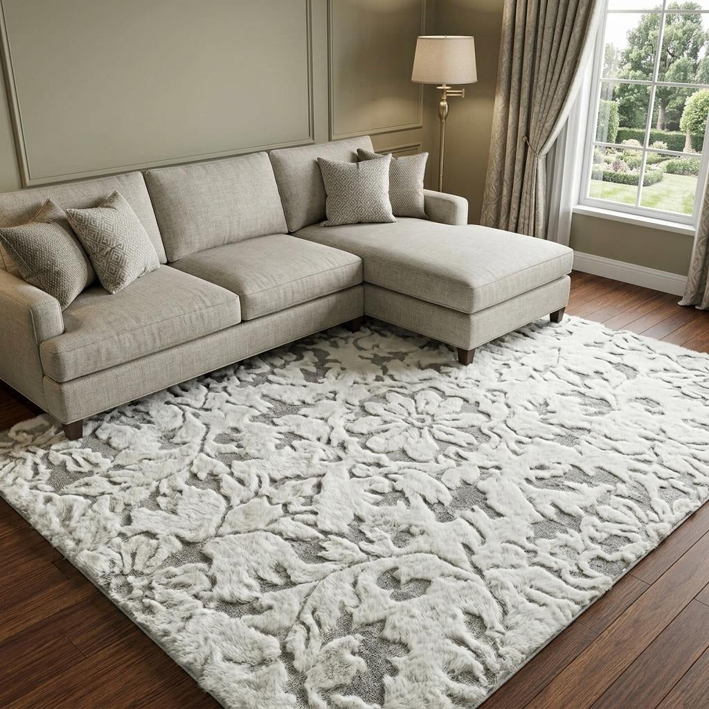 10' X 14' Purple And Ivory Floral Shag Washable Area Rug With UV Protection - Home & Garden