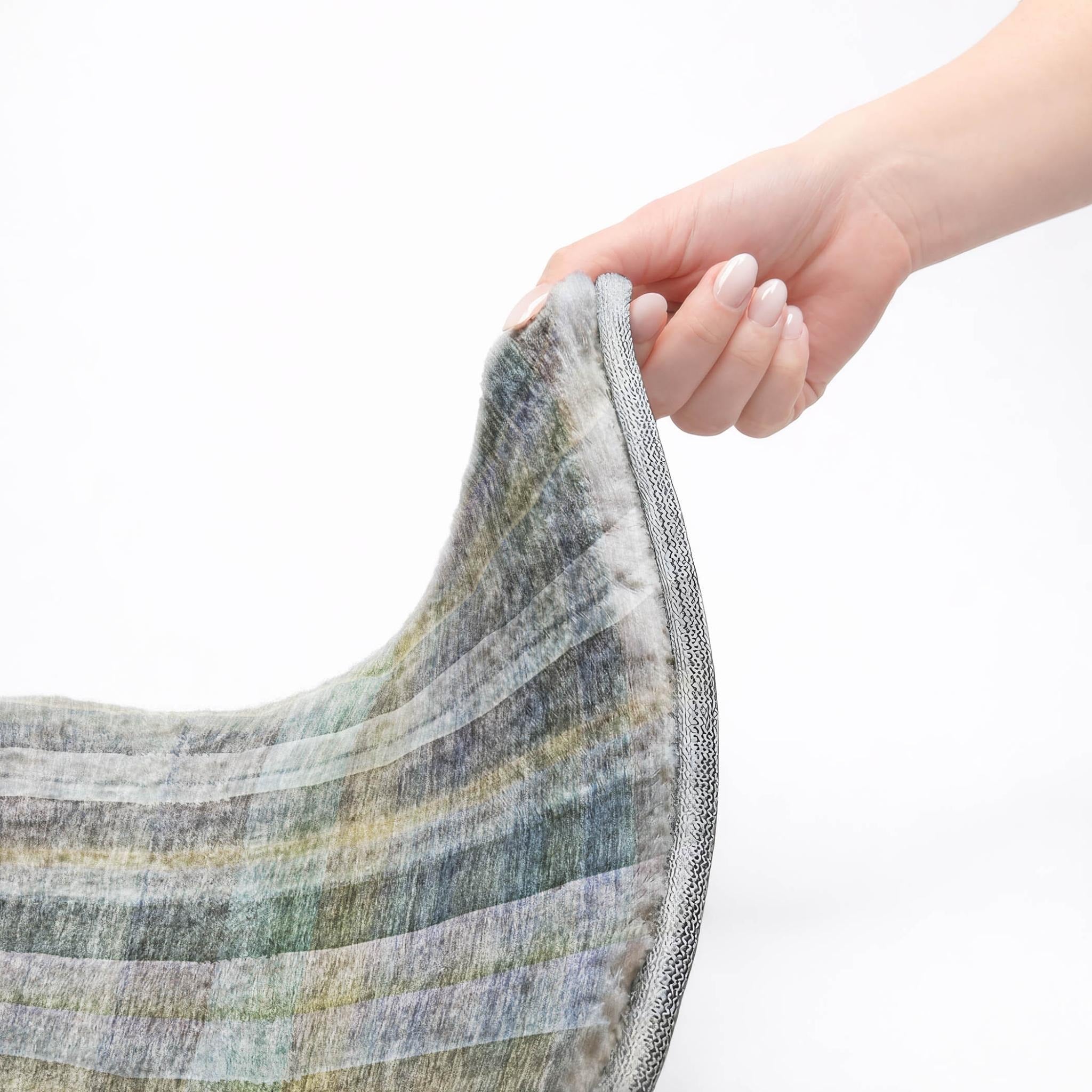 10' X 14' Green And Blue Plaid Shag Washable Area Rug With UV Protection - Home & Garden