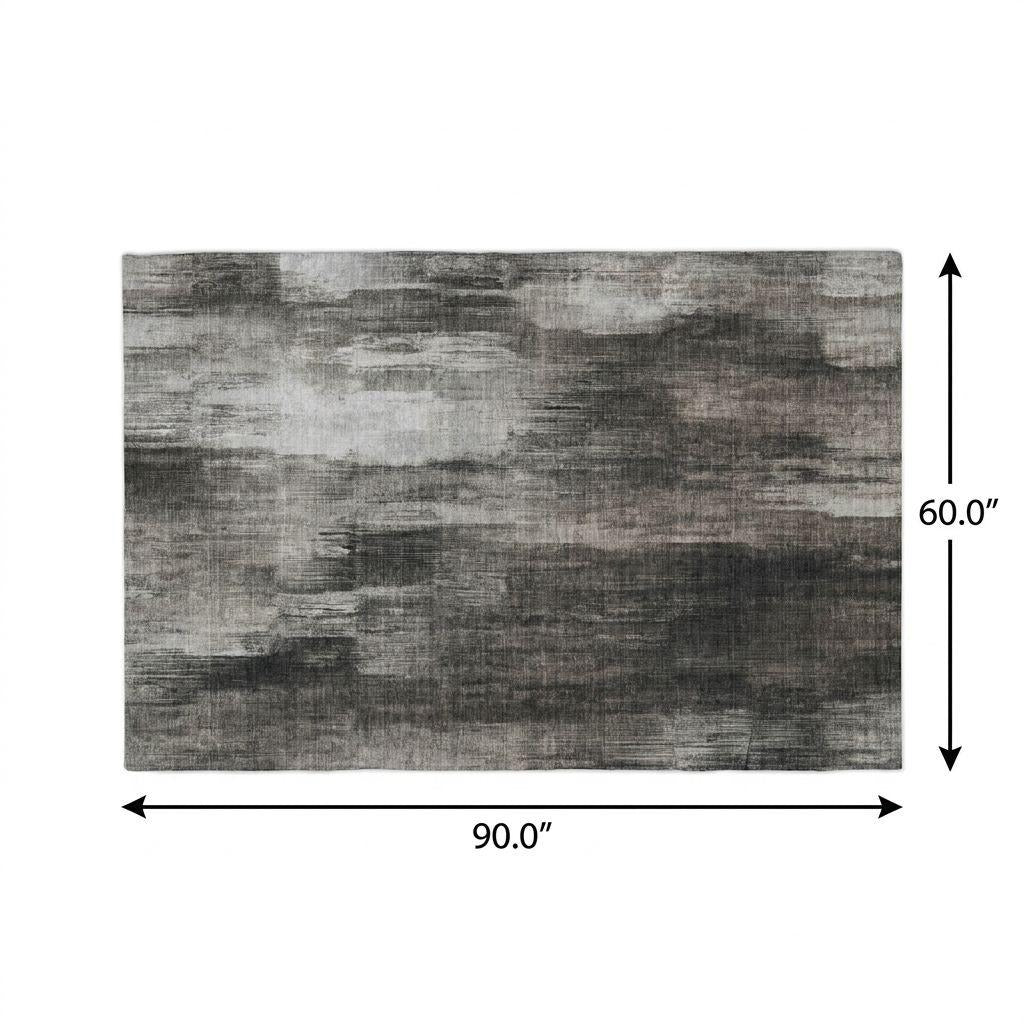 5' X 8' Gray And Black Abstract Shag Washable Area Rug With UV Protection - Home & Garden