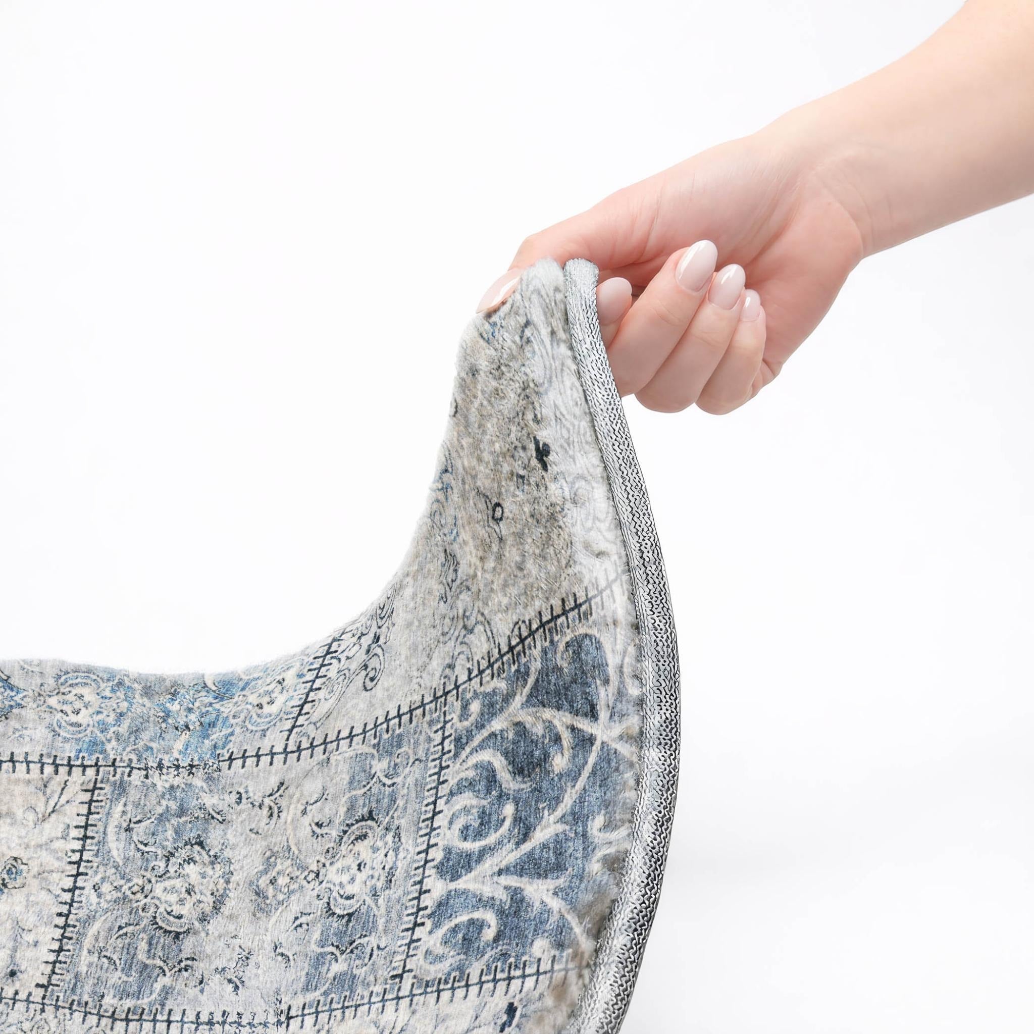 3' X 5' Denim Blue And Blue Floral Shag Washable Area Rug With UV Protection - Home & Garden
