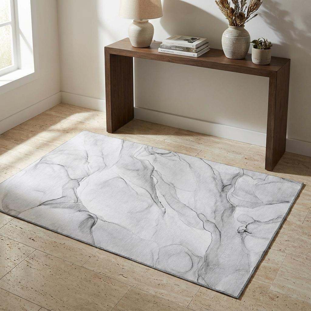 3' X 5' Gray And Ivory Abstract Washable Area Rug With UV Protection - Home & Garden
