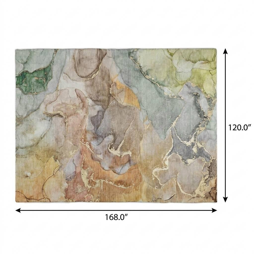 10' X 14' Beige And Taupe Abstract Shag Washable Area Rug With UV Protection - Home & Garden