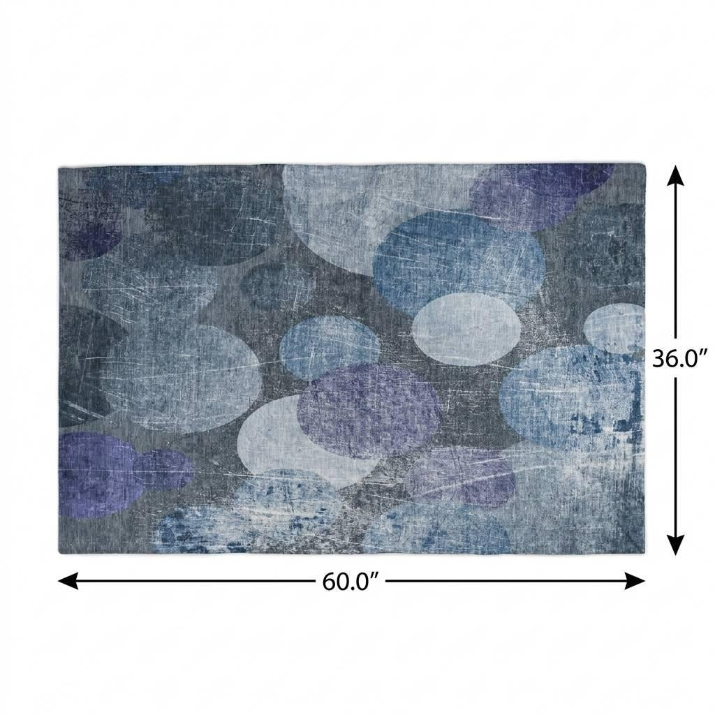 3' X 5' Blue And Denim Blue Geometric Shag Washable Area Rug With UV Protection - Home & Garden