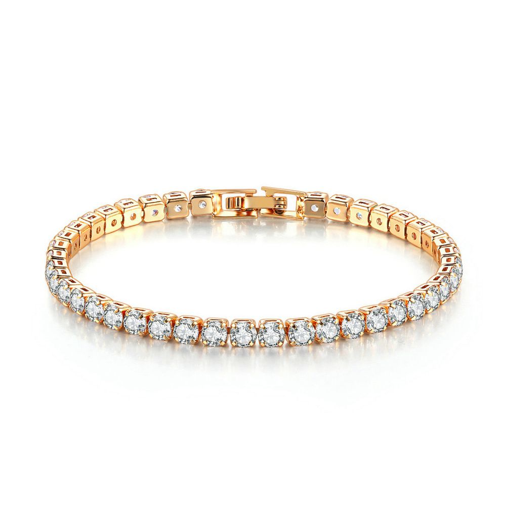 Tennis Bracelet Wrist Chain Round Cut Zircon Vintage Gold Filled Accessories