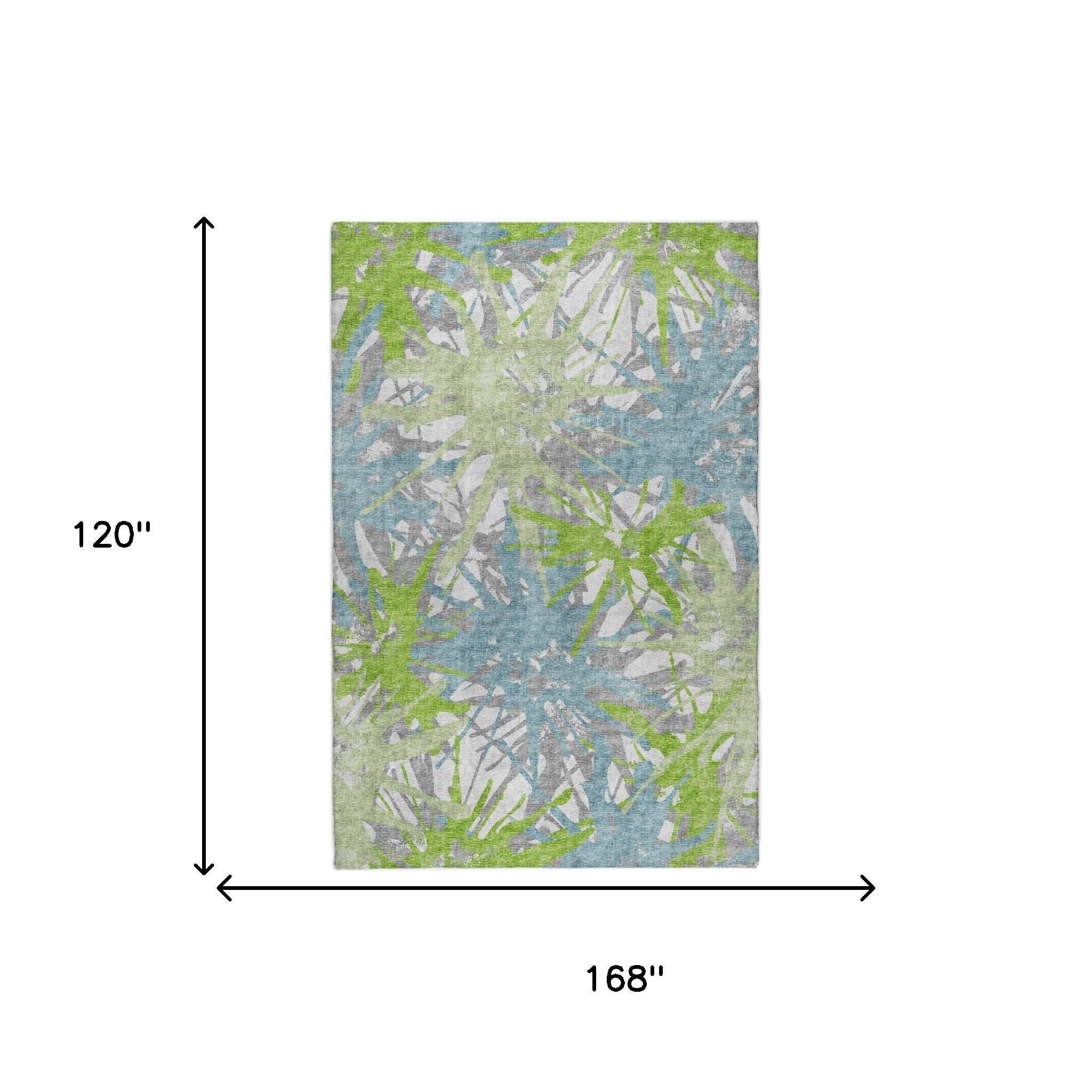 10' X 14' Green And Teal Abstract Shag Washable Area Rug With UV Protection - Home & Garden