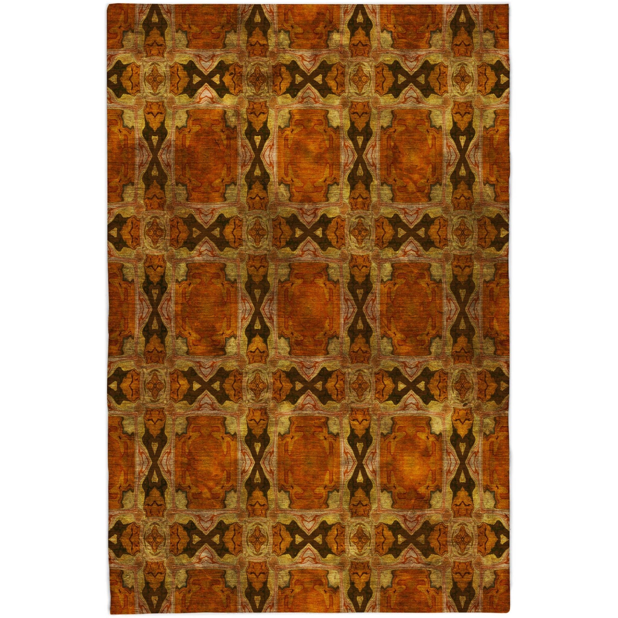 3' X 5' Orange And Terra Cotta Geometric Shag Washable Area Rug With UV Protection - Home & Garden