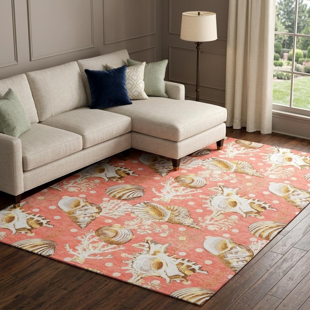 10' X 14' Peach And Chocolate Animal Print Shag Washable Area Rug With UV Protection - Home & Garden