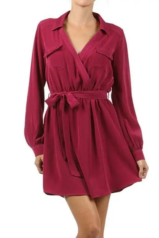 A-Line Wrap Dress With Chest Pockets and a Waist Tie SurelyMine