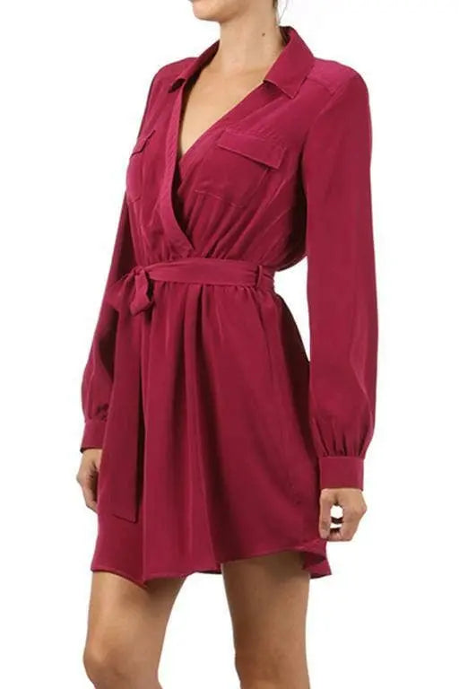 A-Line Wrap Dress With Chest Pockets and a Waist Tie SurelyMine