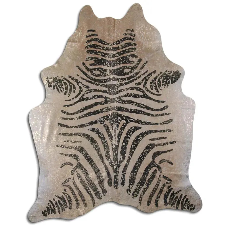 ACID WASHED HAIR ON COWHIDE BLACK ZEBRA WITH GOLD METALLIC MODA-DBK