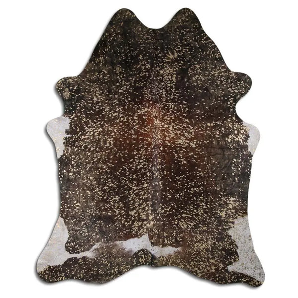 ACID WASHED HAIR ON COWHIDE GOLD METALLIC ON BROWN AND WHITE MODA-DBK