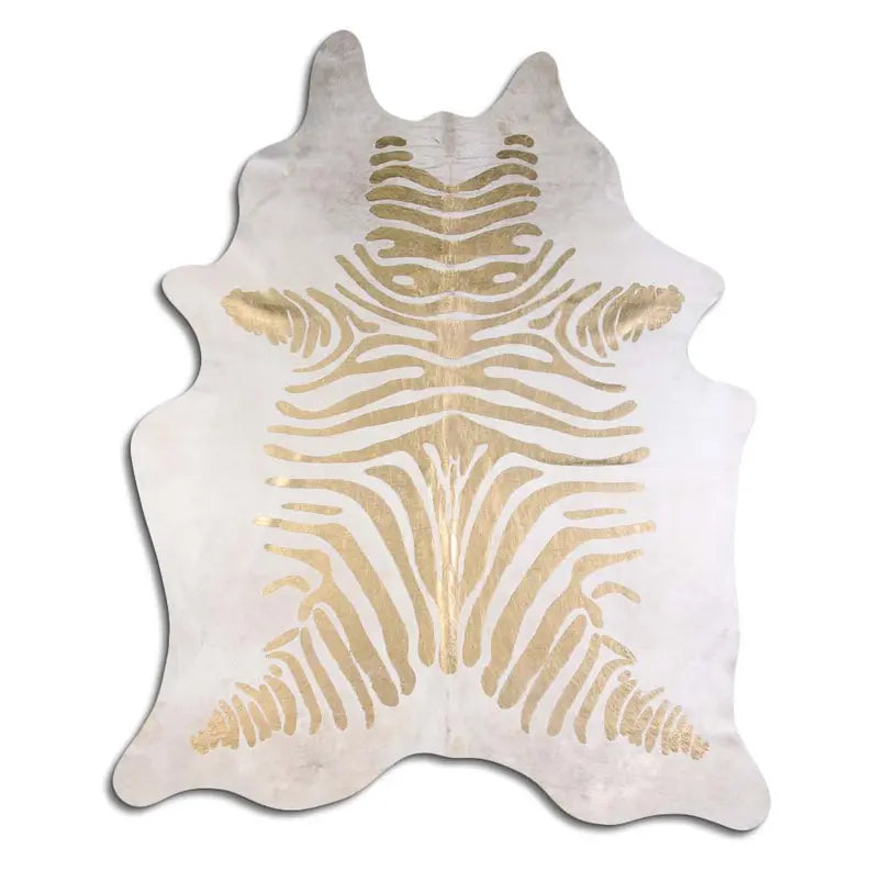 ACID WASHED HAIR ON COWHIDE GOLD METALLIC ZEBRA ON WHITE MODA-DBK