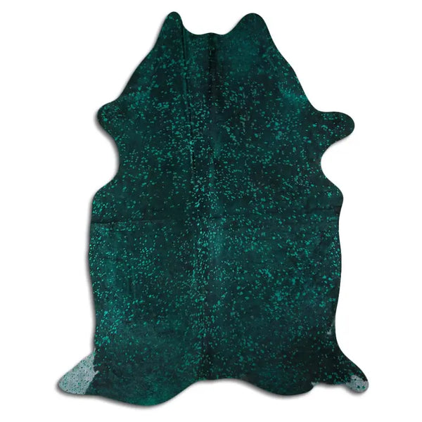 ACID WASHED HAIR ON COWHIDE GREEN METALLIC ON BLACK MODA-DBK