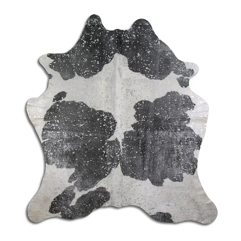 ACID WASHED HAIR ON COWHIDE SILVER METALLIC ON BLACK AND WHITE MODA-DBK