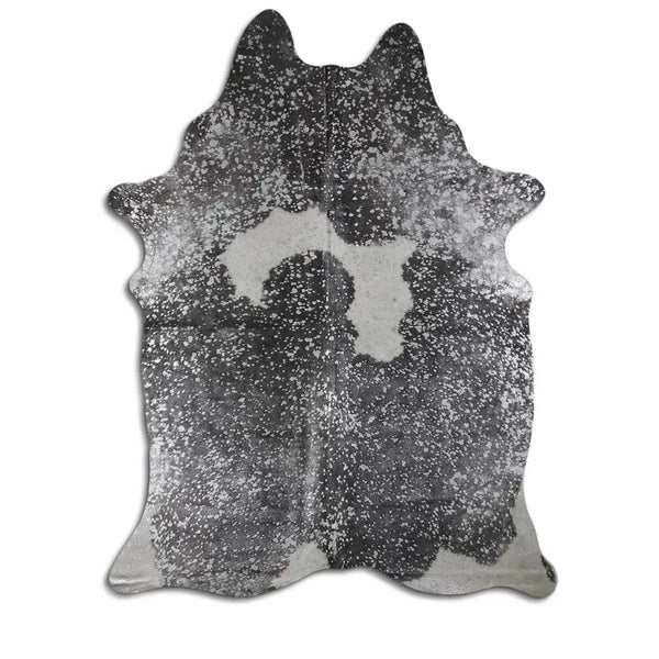 ACID WASHED HAIR ON COWHIDE SILVER METALLIC ON BLACK AND WHITE MODA-DBK