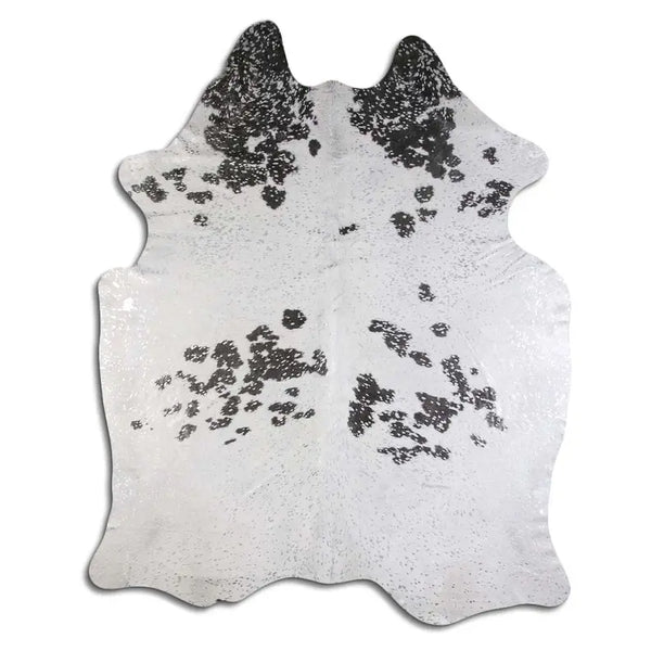 ACID WASHED HAIR ON COWHIDE SILVER METALLIC ON BLACK AND WHITE MODA-DBK