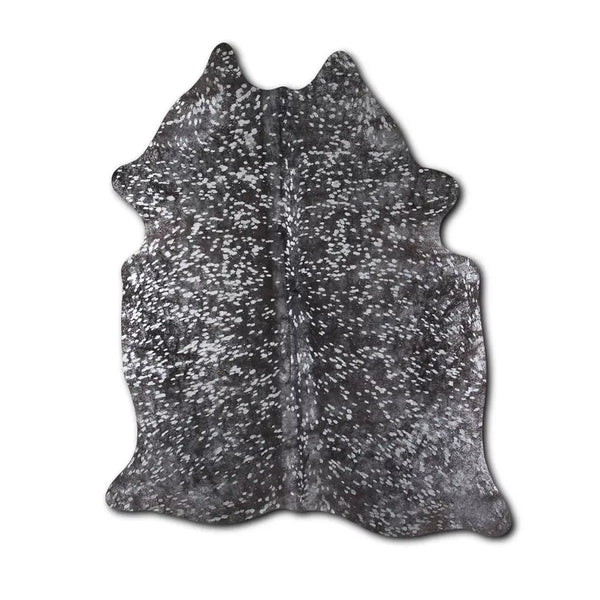 ACID WASHED HAIR ON COWHIDE SILVER METALLIC ON BLACK MODA-DBK