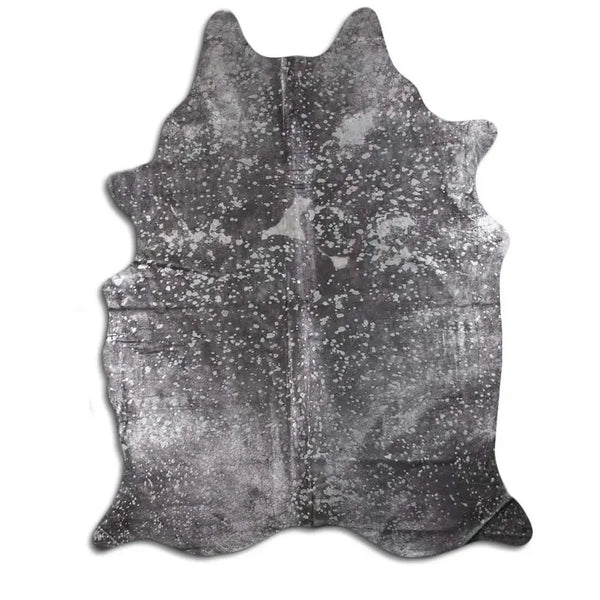 ACID WASHED HAIR ON COWHIDE SILVER METALLIC ON BLACK MODA-DBK