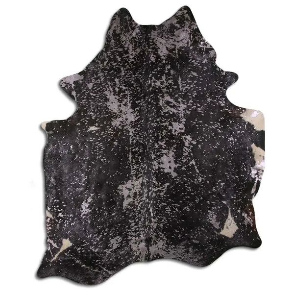 ACID WASHED HAIR ON COWHIDE SILVER METALLIC ON BLACK MODA-DBK