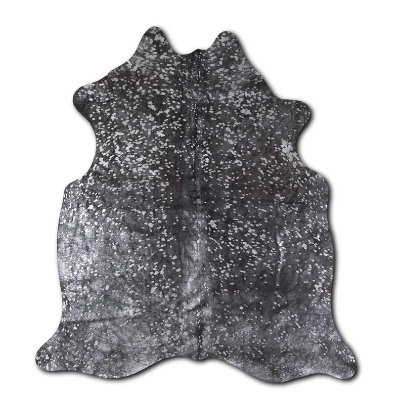ACID WASHED HAIR ON COWHIDE SILVER METALLIC ON BLACK MODA-DBK