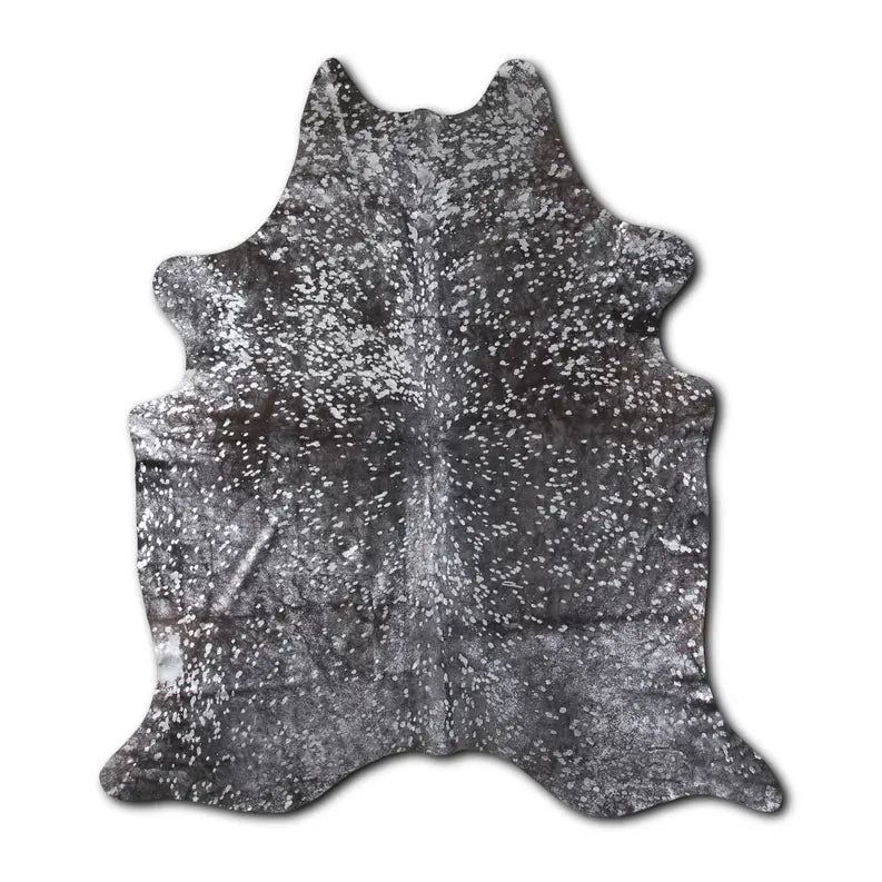 ACID WASHED HAIR ON COWHIDE SILVER METALLIC ON BLACK MODA-DBK