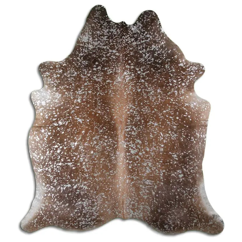 ACID WASHED HAIR ON COWHIDE SILVER METALLIC ON BROWN MODA-DBK