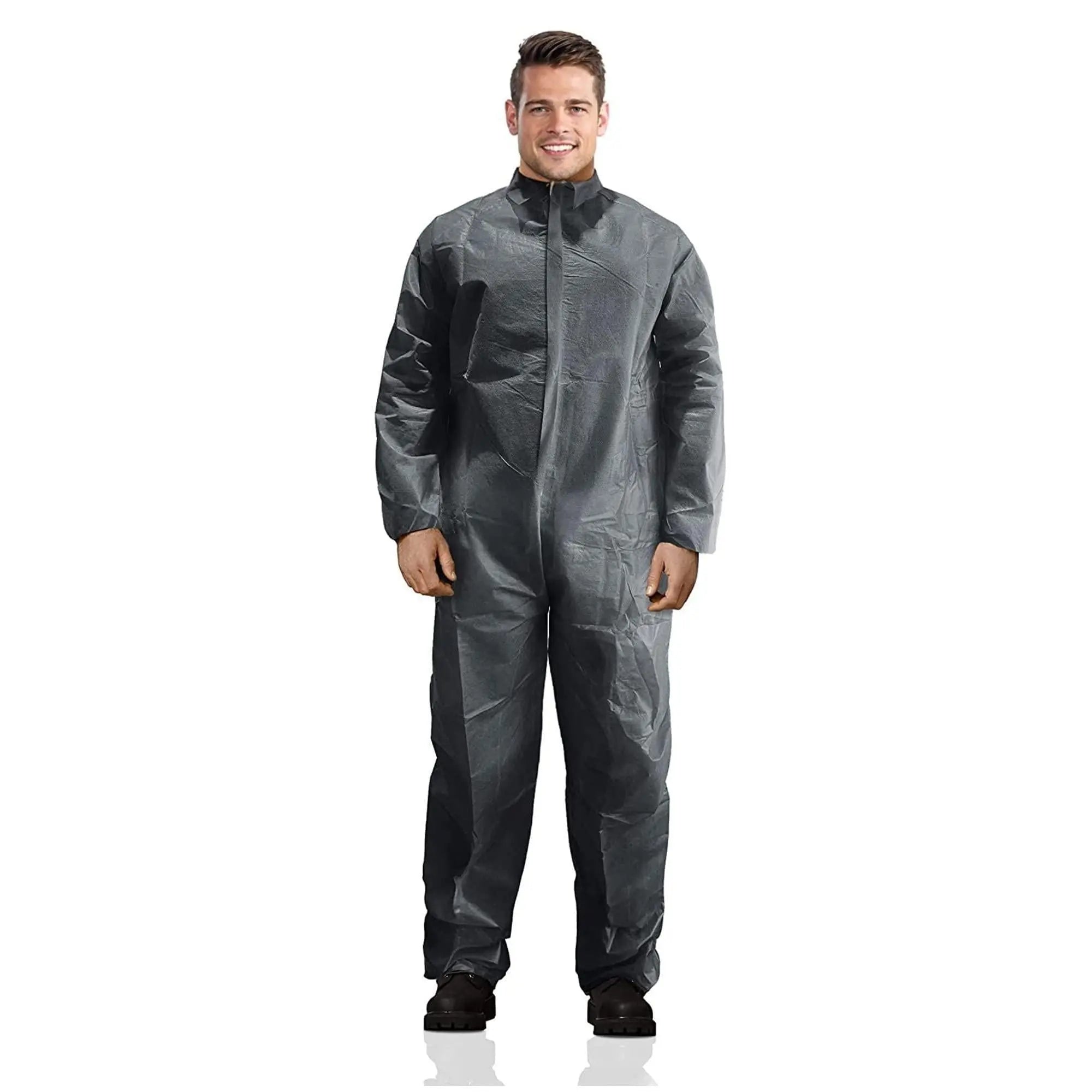 AMZ Medical Supply Disposable Coveralls for Men and Women X Large Pack of 5 Gray Hazmat Suits Disposable with Zip Elastic Wrists 50 GSM Polypropylene Hazmat Suit Sturdy Paint Suit Disposable - GreatEagleInc