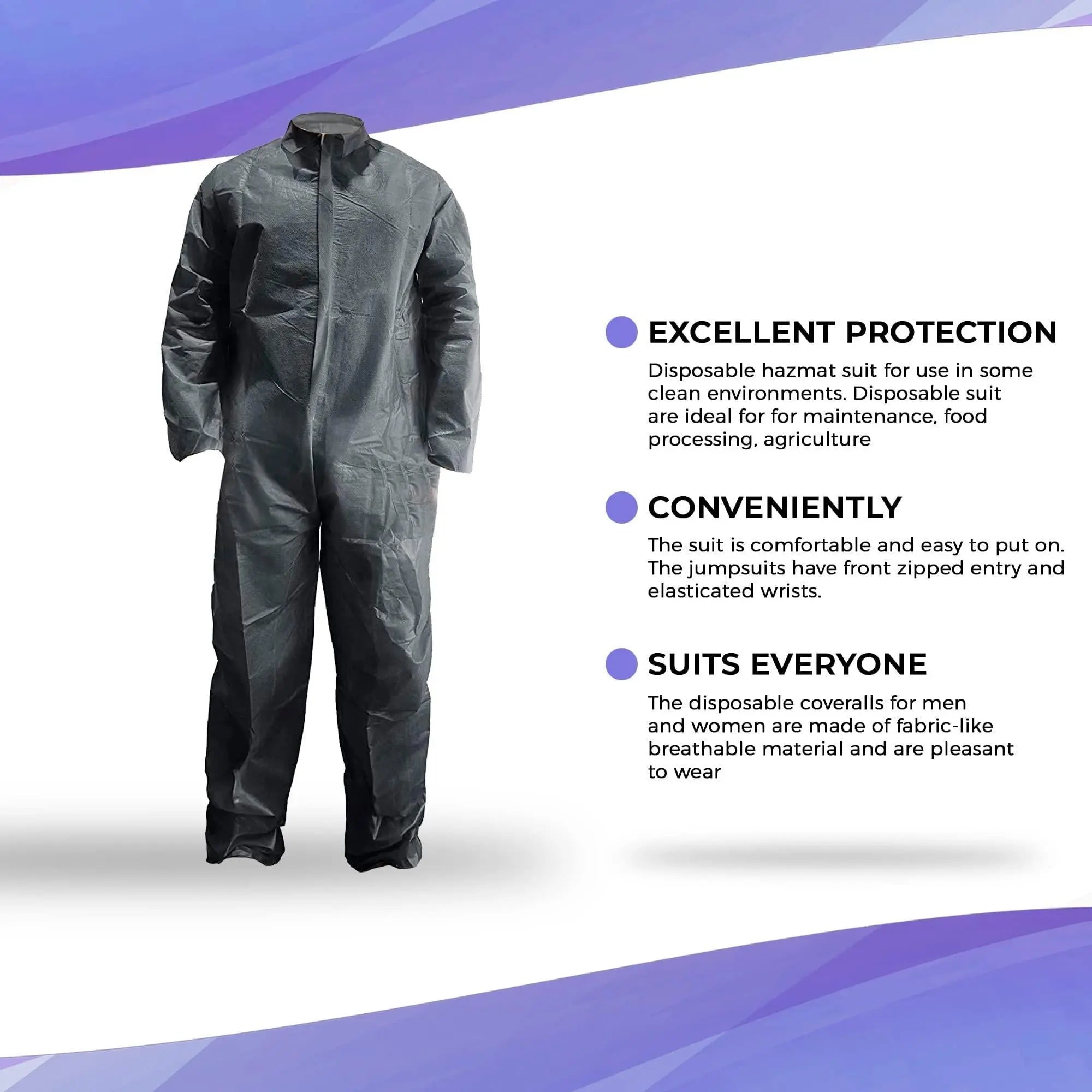 AMZ Medical Supply Disposable Coveralls for Men and Women X Large Pack of 5 Gray Hazmat Suits Disposable with Zip Elastic Wrists 50 GSM Polypropylene Hazmat Suit Sturdy Paint Suit Disposable - GreatEagleInc