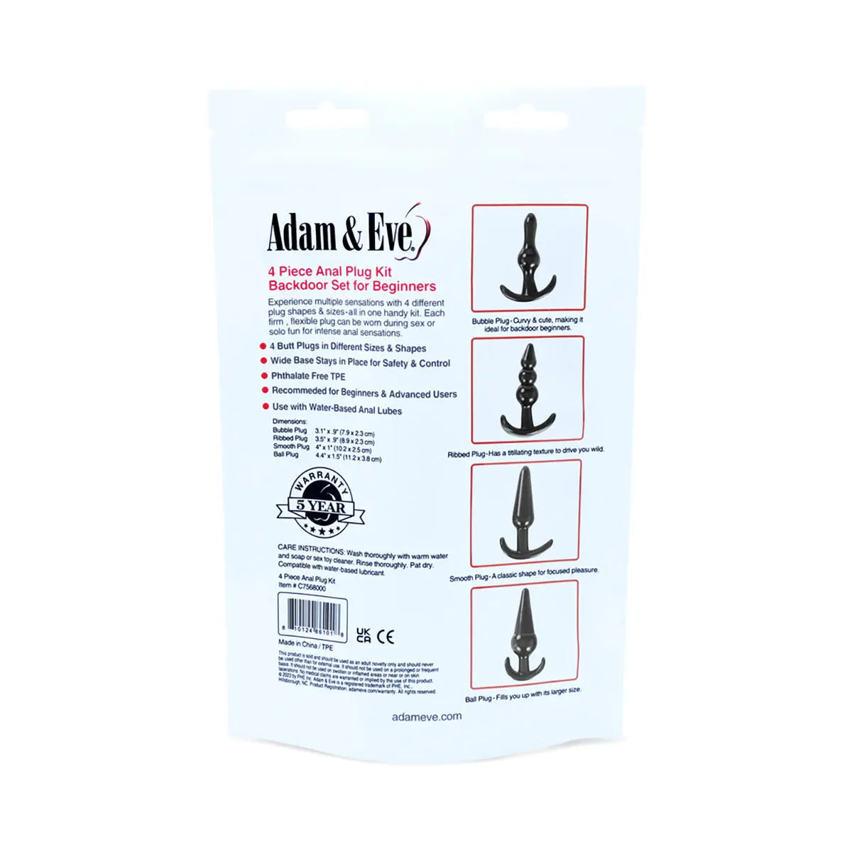 A&E 4-Piece Anal Plug Kit BAG PHE / Adam & Eve