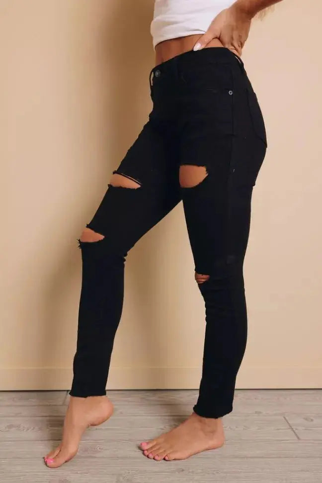 Abbey High Waisted Distressed Jeans Stay Warm in Style