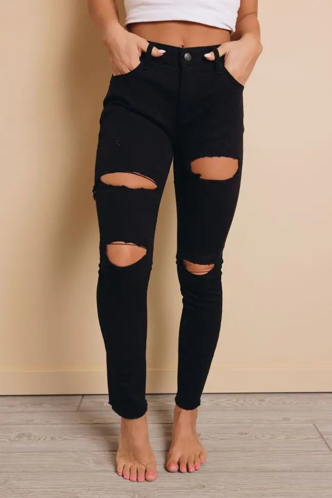 Abbey High Waisted Distressed Jeans Stay Warm in Style