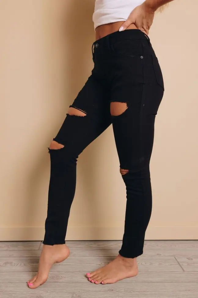 Abbey High Waisted Distressed Jeans Stay Warm in Style