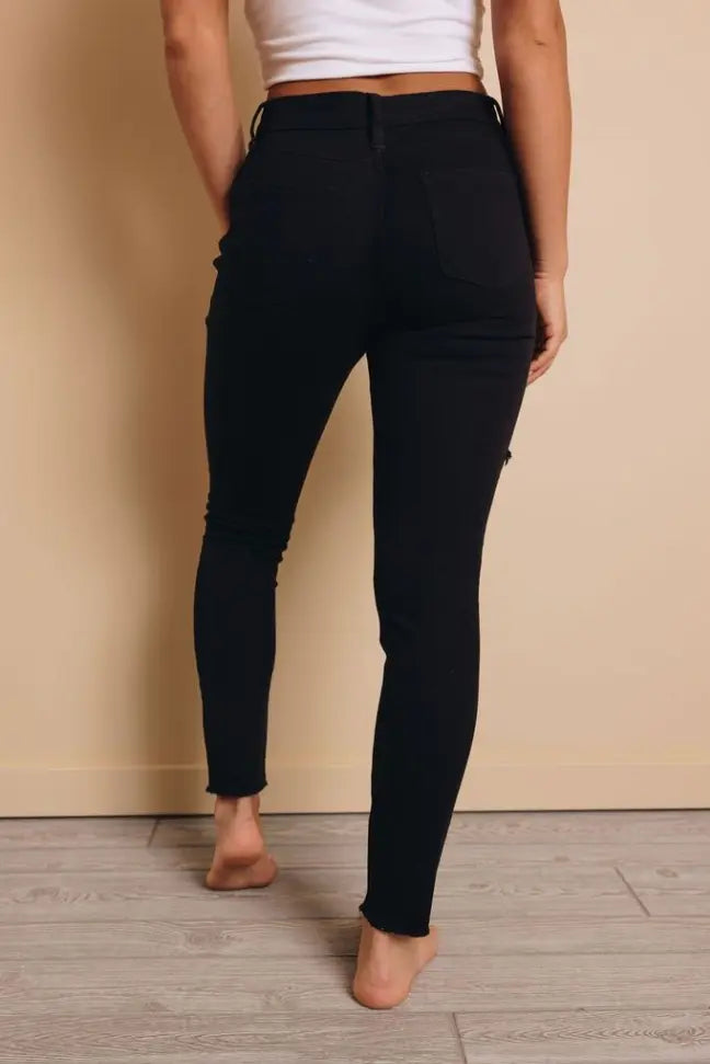 Abbey High Waisted Distressed Jeans Stay Warm in Style