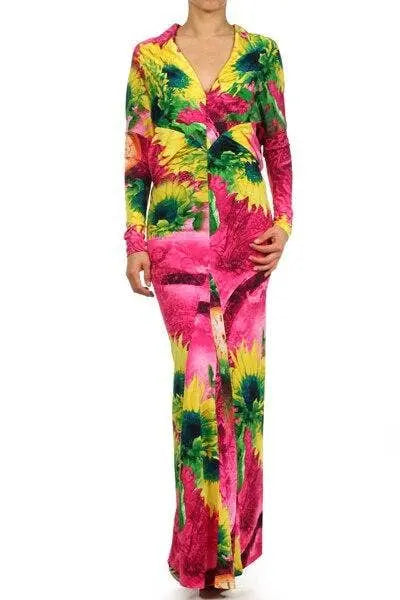 Abstract Floral Print Dolman Maxi Dress SurelyMine