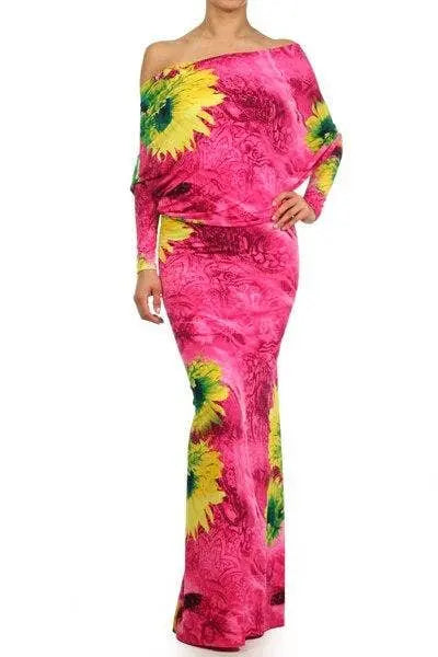 Abstract Floral Print Dolman Maxi Dress SurelyMine
