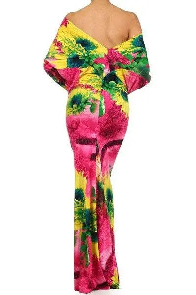 Abstract Floral Print Dolman Maxi Dress SurelyMine