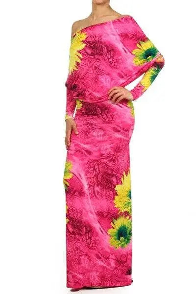 Abstract Floral Print Dolman Maxi Dress SurelyMine