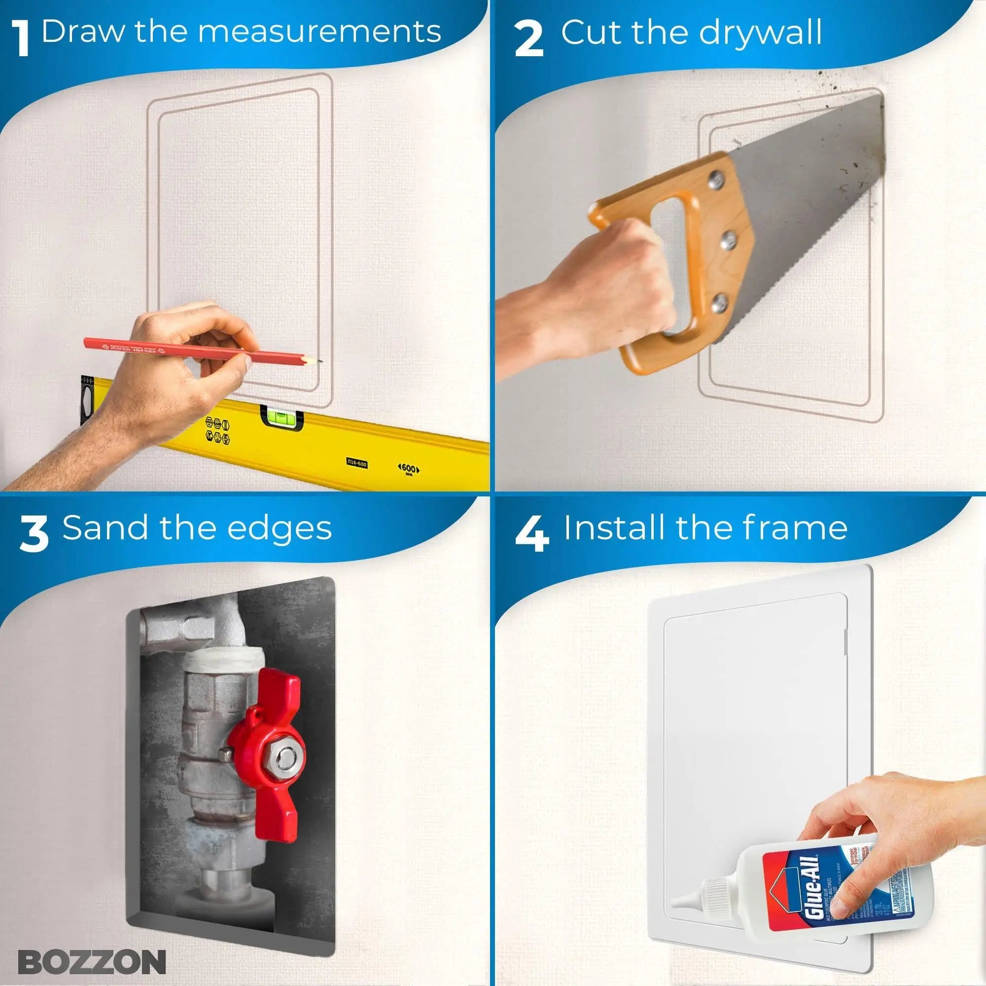 Access Panel for Drywall   12 x 16 inch   Wall Hole Cover   Access Door   Plumbing Access Panel for Drywall   Heavy Durable Plastic White Bozzon